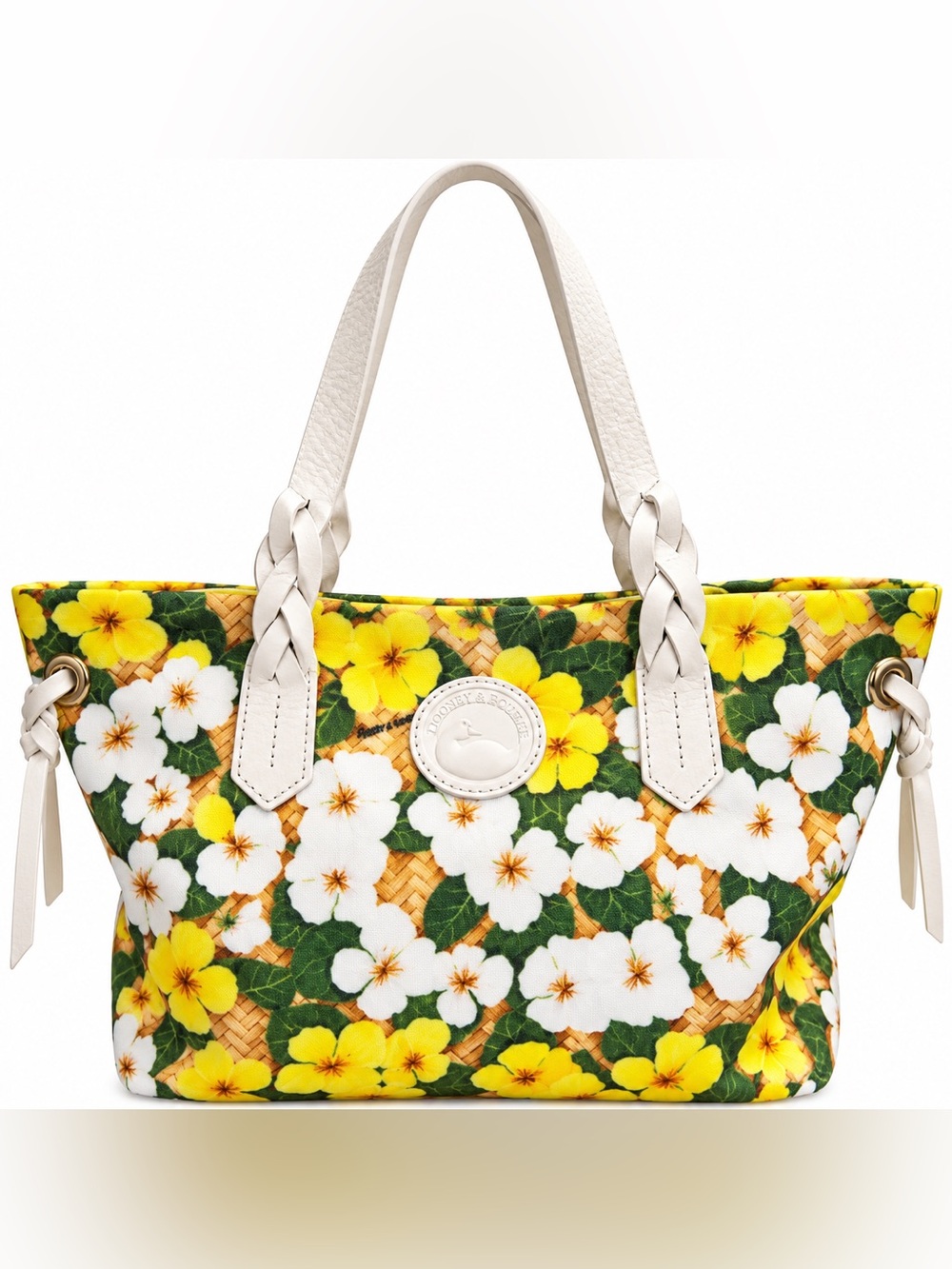 Dooney & Bourke Pansy Tote Shopper Floral Nylon White Leather NWOT Discontinued